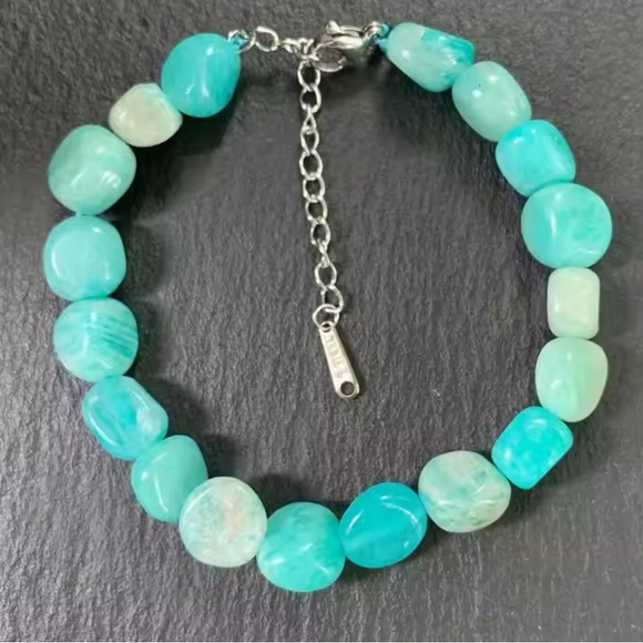 Natural Amazonite Gemstone Silver Bracelet - Picture 1 of 2